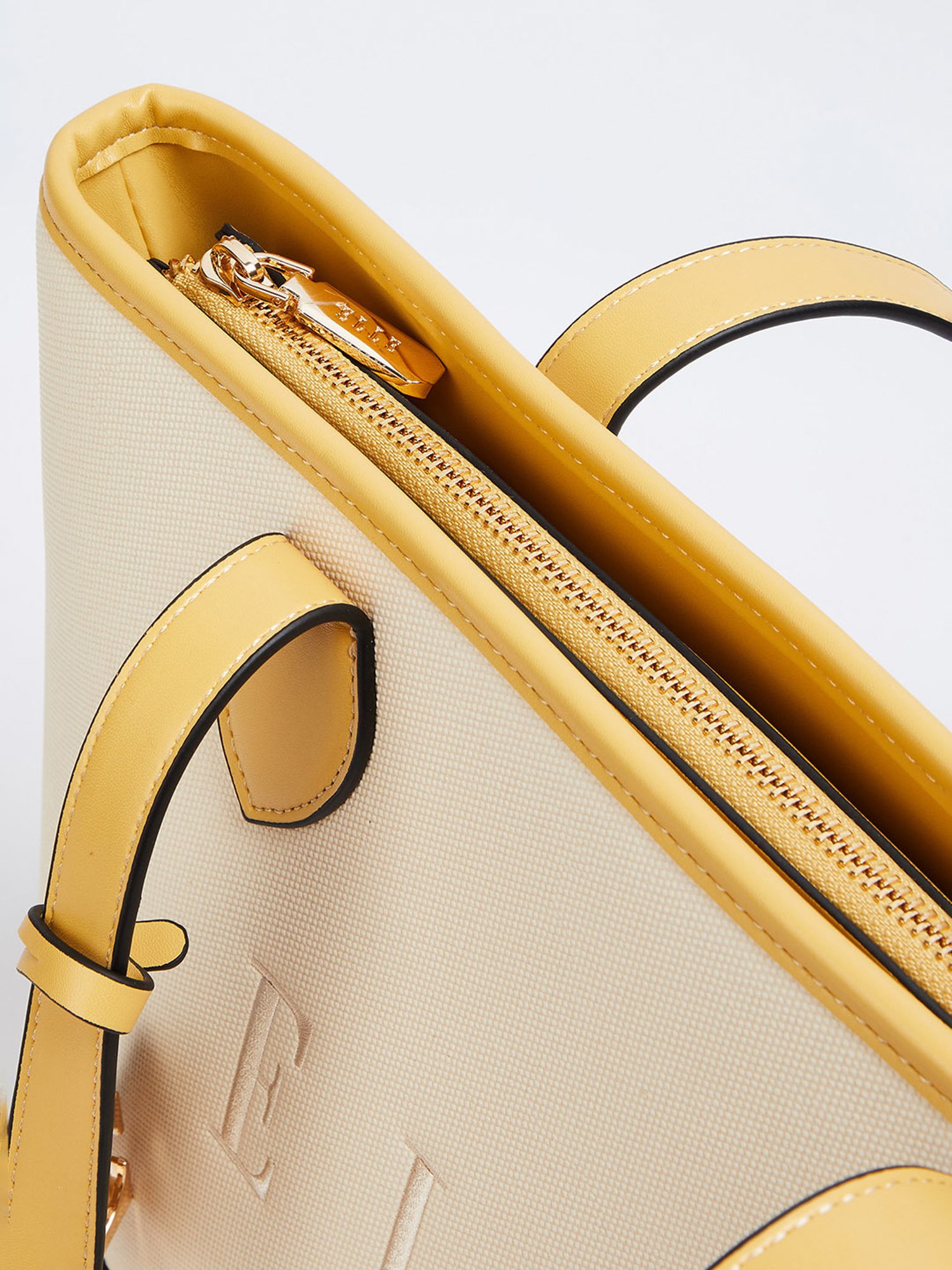 Elle White & Beige Logo Tote Handbag