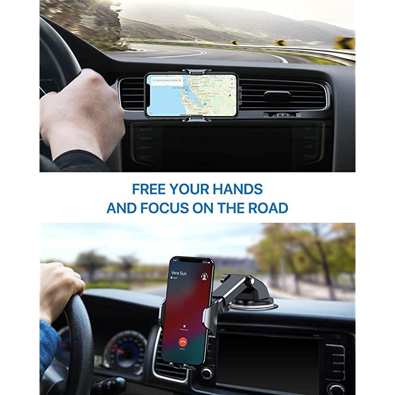 Car Phone Mount Easy Clamp Newest HandsFree Phone Holder for Car Dashboard Windshield Air Vent Super Suction Cup Compatible with iPhone 1111 Pro8 Plus8XXRXS7 Plus Samsung S10S9S8