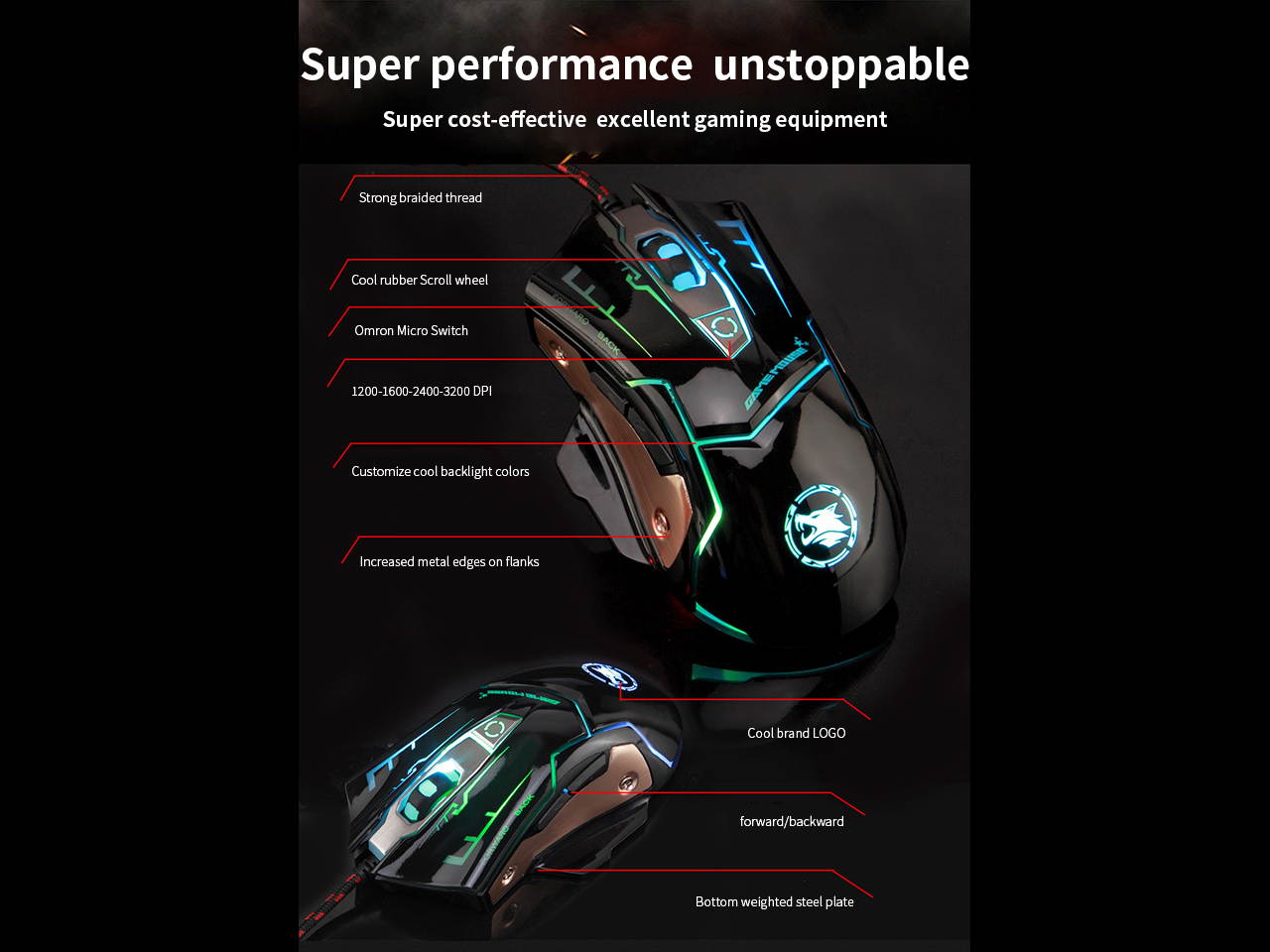 M738 Gaming Mouse Wired Breathing Light Ergonomic Game USB Computer Mice Multicolor Gamer Desktop Laptop PC Gaming Mouse, 6 Buttons Gaming Mice for Windows 7/8/10/XP Vista Linux Black