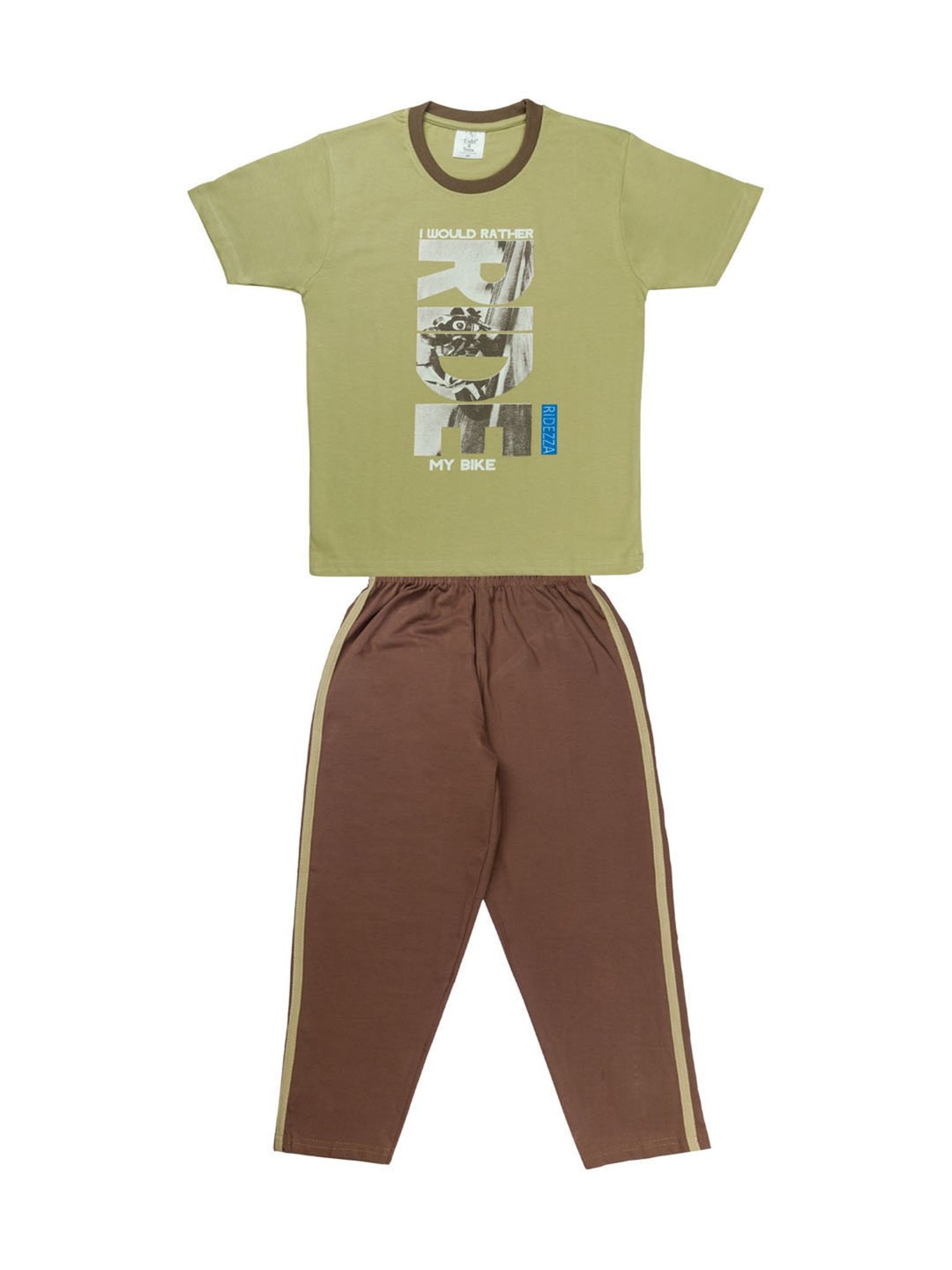 Todd N Teen Kids Printed Green & Brown T-Shirt with Trackpants