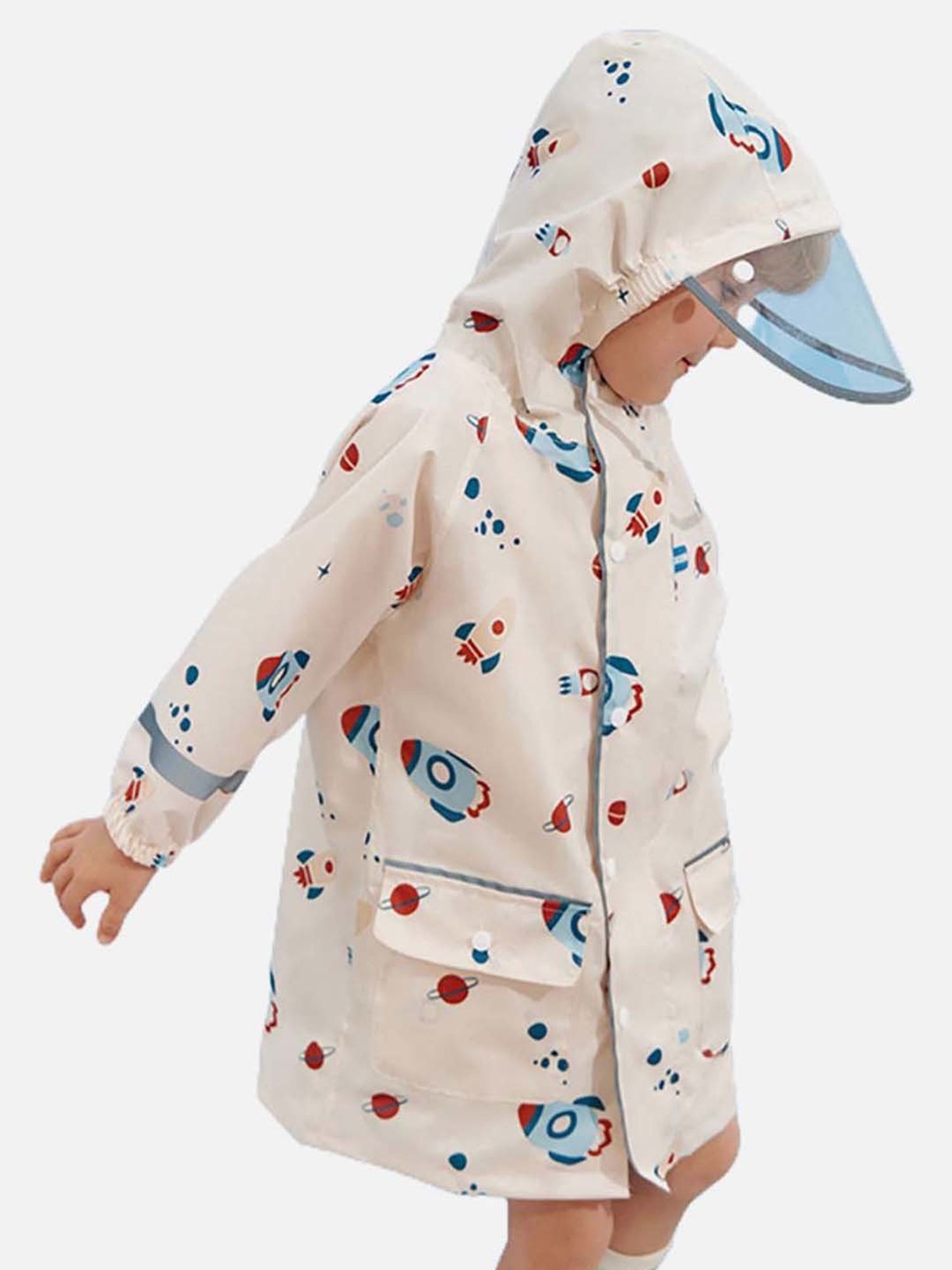 Little Surprise Box Boys Cream Printed Full Sleeves Rain Coat