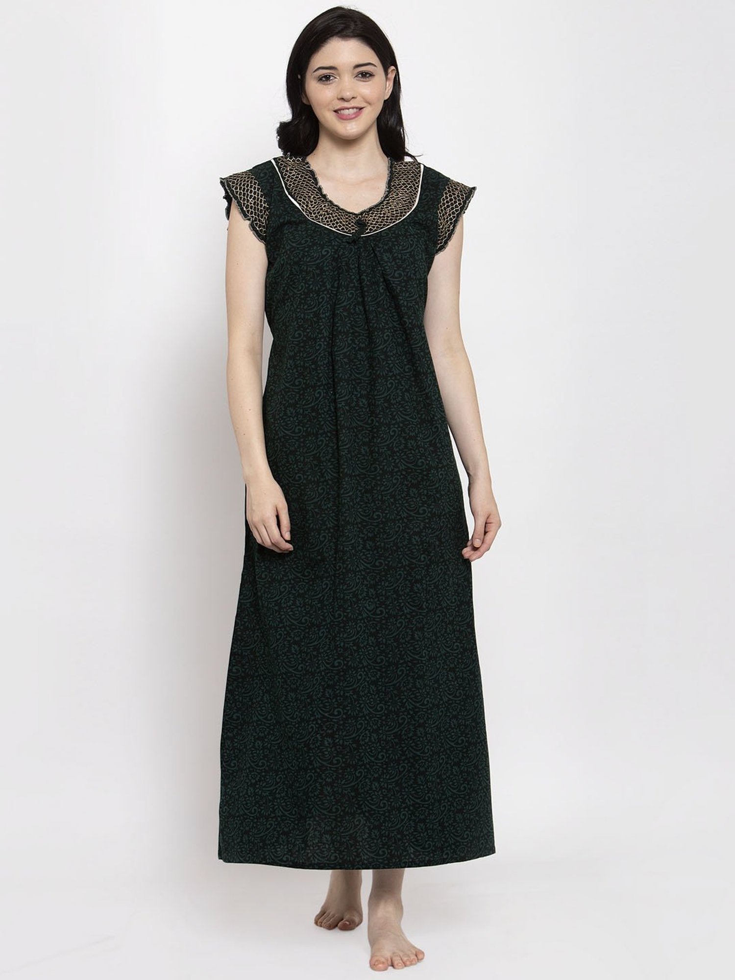 Secret Wish Dark Green Printed Nighty