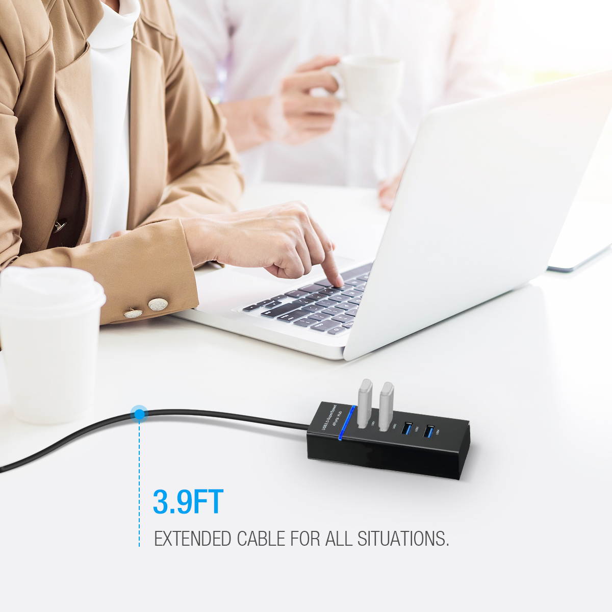 FirstPower High Speed 4-Port Type C to USB 3.0 Hub Multi Splitter Expansion USB Hub for Desktop PC Laptop Black