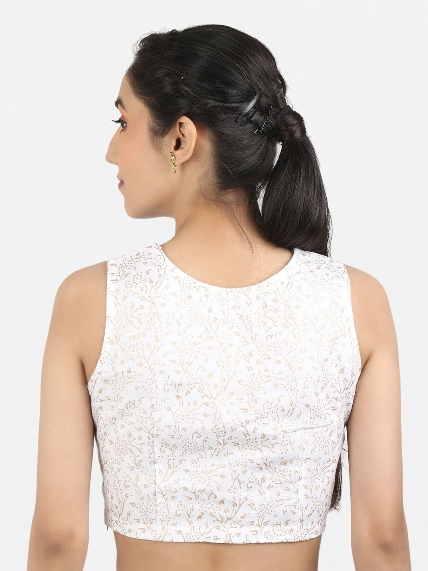 Llajja White Cotton Printed Readymade Blouse