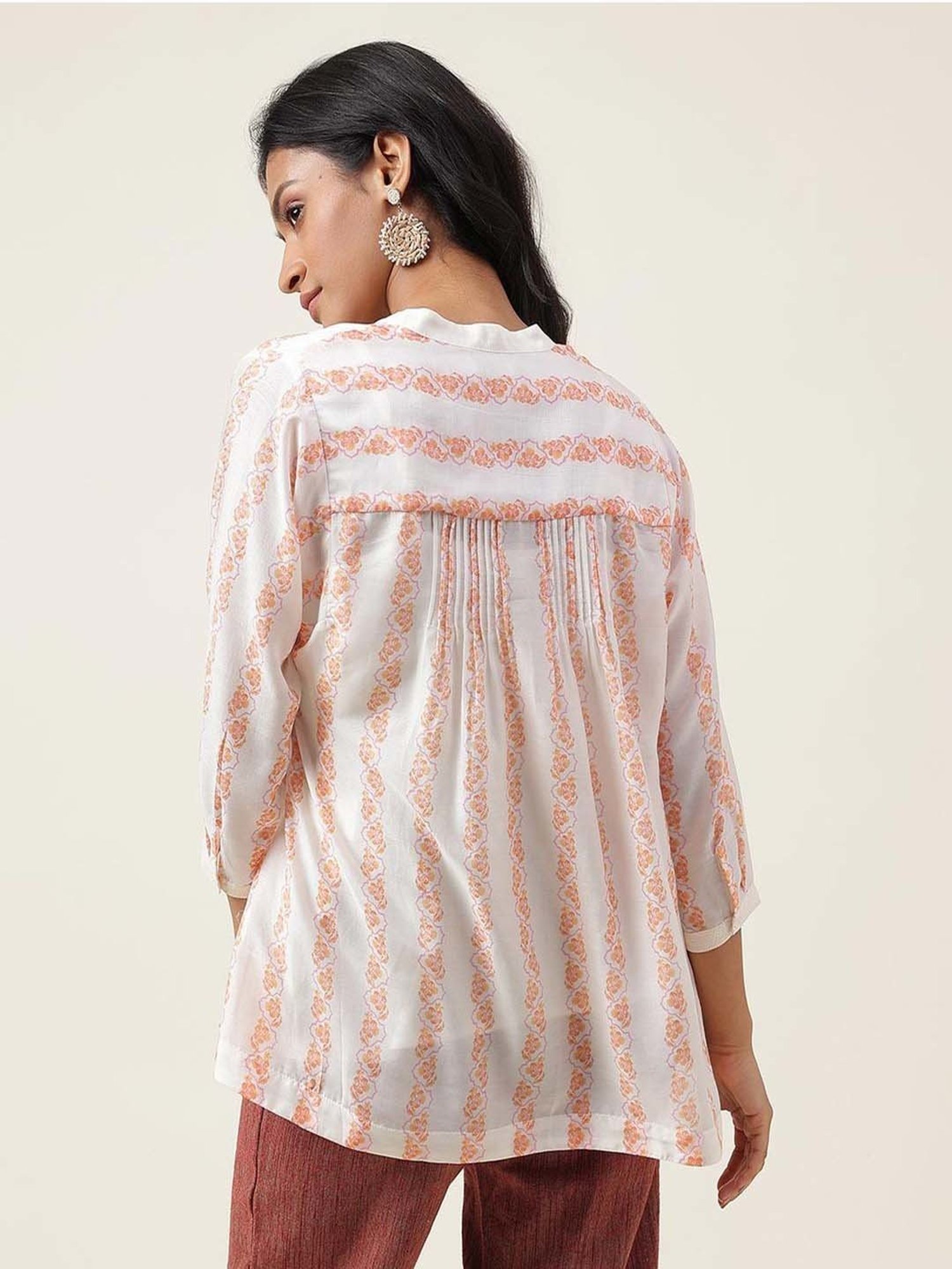 Fabindia White Floral Print Tunic With Inner
