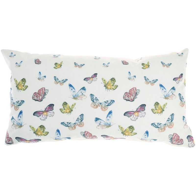 14"x24" Oversize Reversible Indoor/Outdoor Garden and Butterflies Lumbar Throw Pillow - Mina Victory