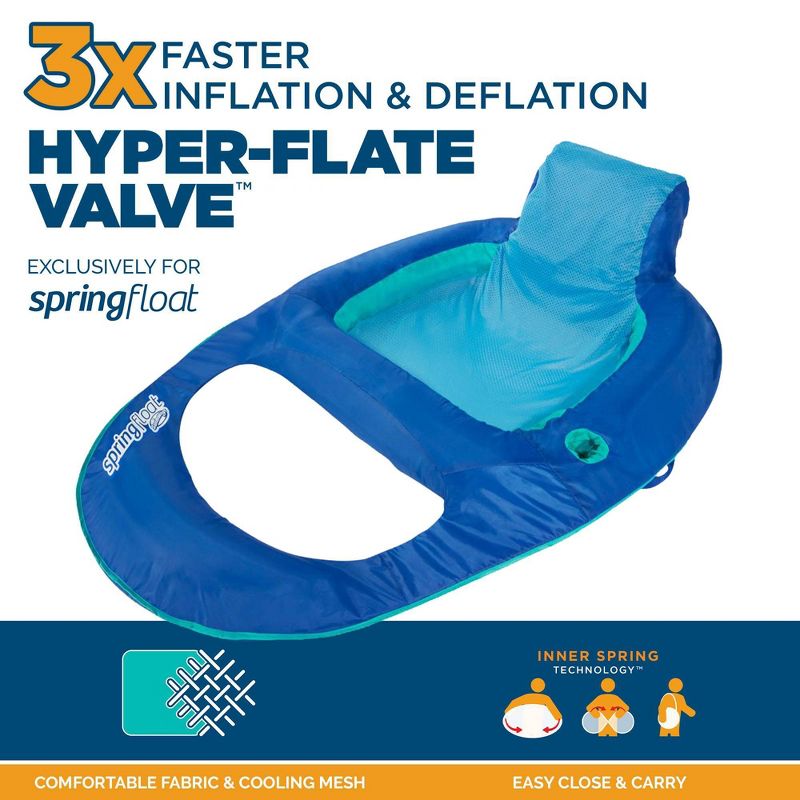 SwimWays Spring Float Recliner Swim Lounger for Pool or Lake with Hyper-Flate Valve - Blue