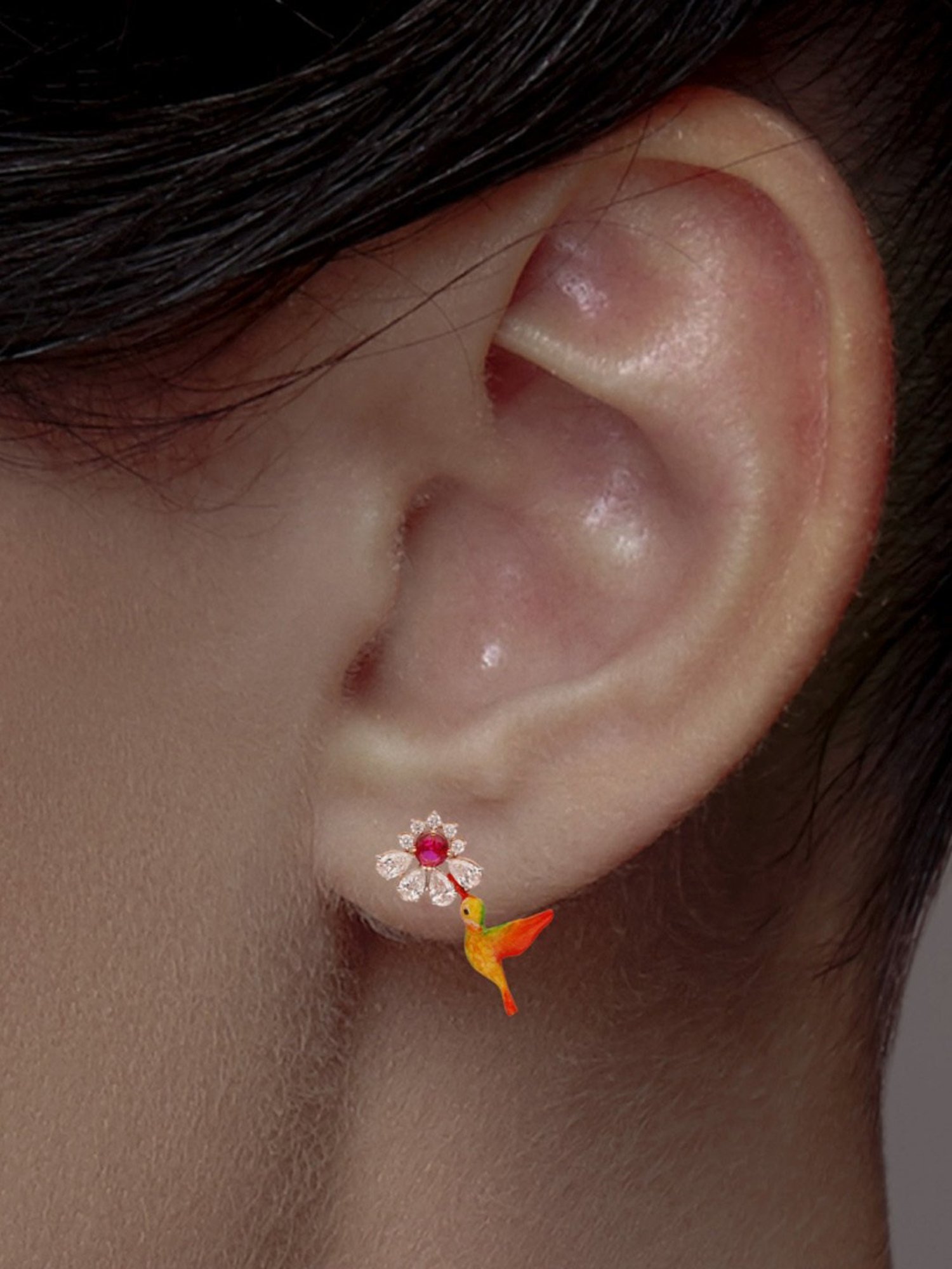 C.Krishniah Chetty 18k Gold & Diamond with Gemstones Stud Earrings for Women