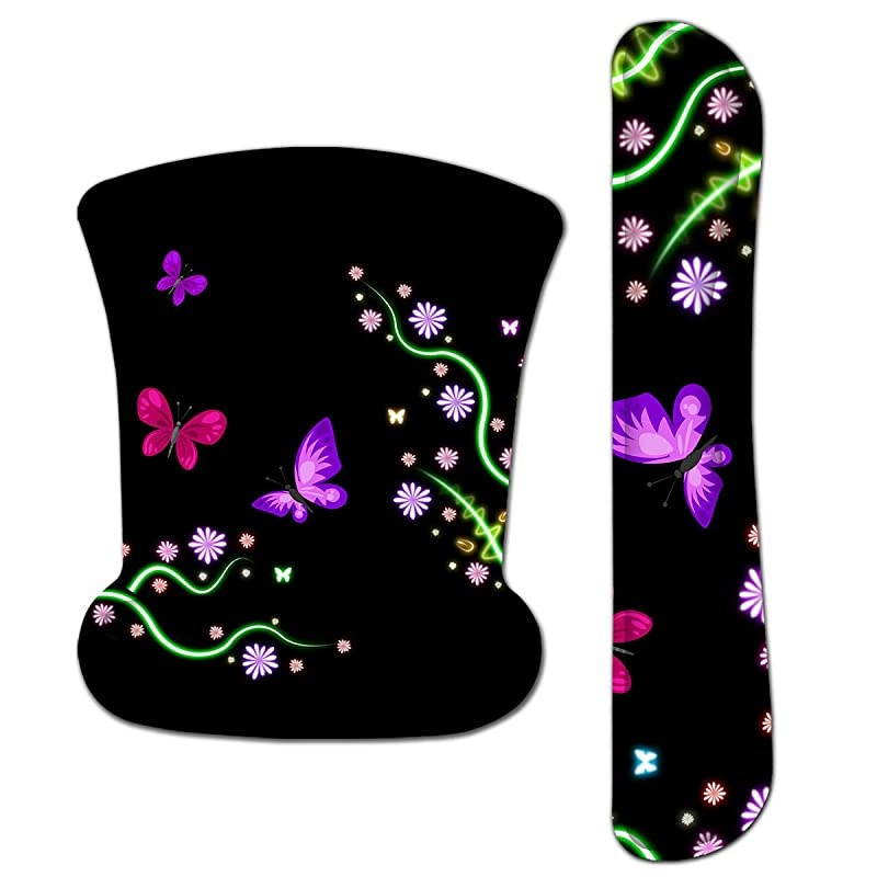 Ergonomic Memory Foam Keyboard and Mouse Pad Wrist Rest Support Set, Non-Slip Office Work Desk Mouse Pad Wrist Set by (Nice Butterfly & Flower)