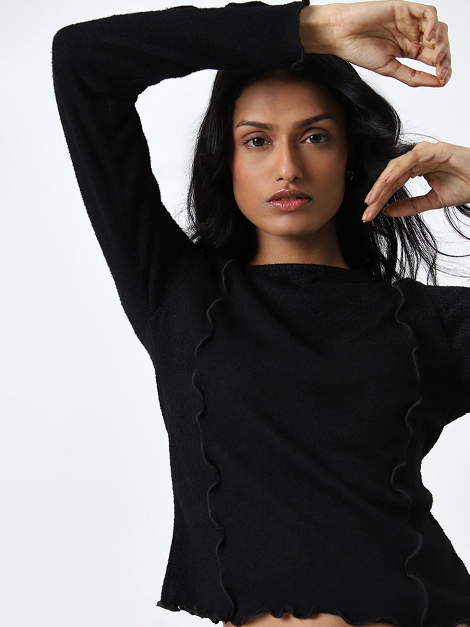LOV by Westside Black Knit-Textured Top