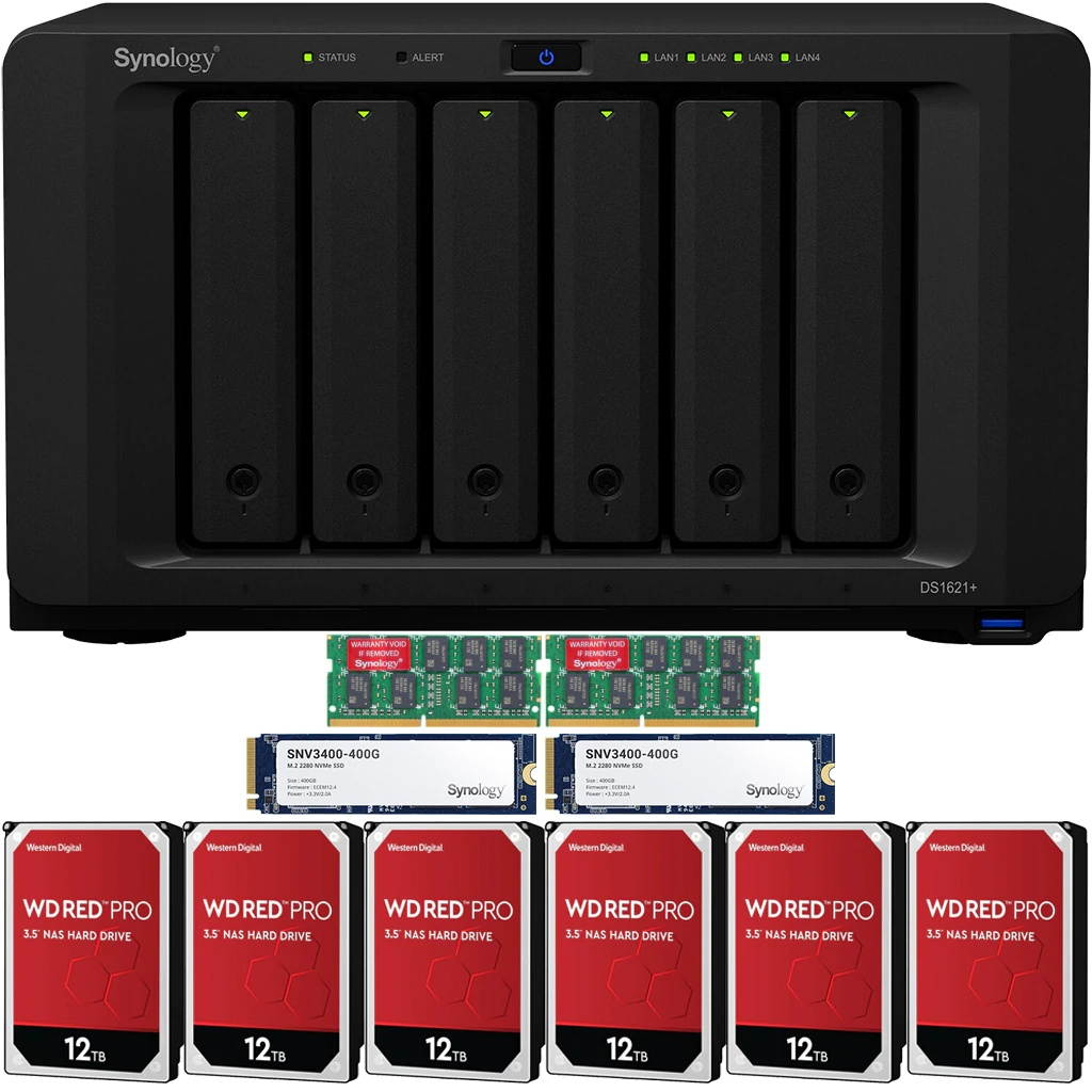 Synology DS1621+ DiskStation with 32GB RAM and 84TB (6 x 14TB) of Western Digital PRO NAS Drives and 800GB (2x400GB) NVME Cache Fully Assembled and Tested By CustomTechSales