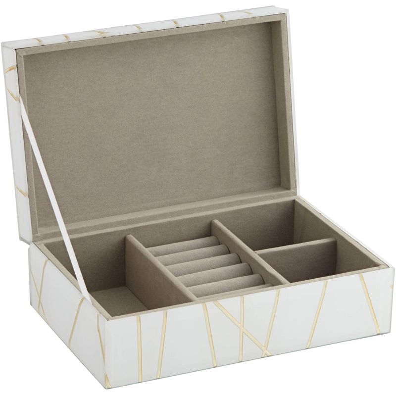 Studio 55D Mocary 8 3/4" Wide Glossy White and Gold Stripe Jewelry Box