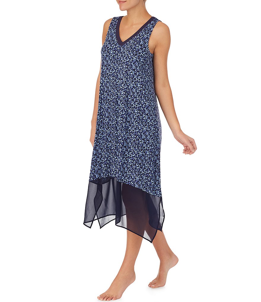 Donna Karan Printed Knit Long Nightgown