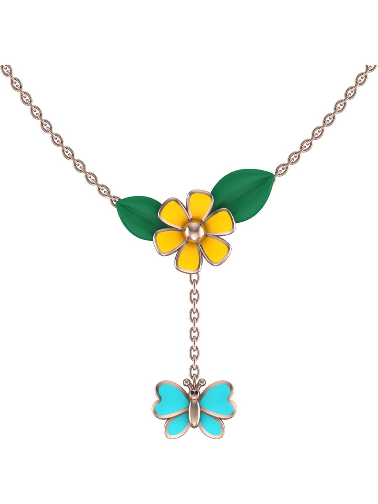 Praavy 92.5 Sterling Silver The Gold Daisy & The Butterfly Necklace for Kids