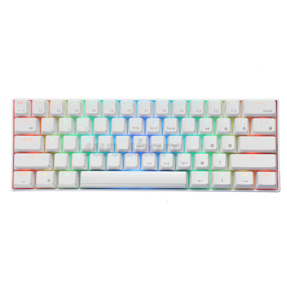 Royal Kludge RK61 Mechanical Bluetooth 3.0 Wired/Wireless 61 Keys Multi-Device RGB Backlit Gaming/Office Keyboard for iOS, Android, Windows and Mac with Rechargeable Battery, Blue Switch - White