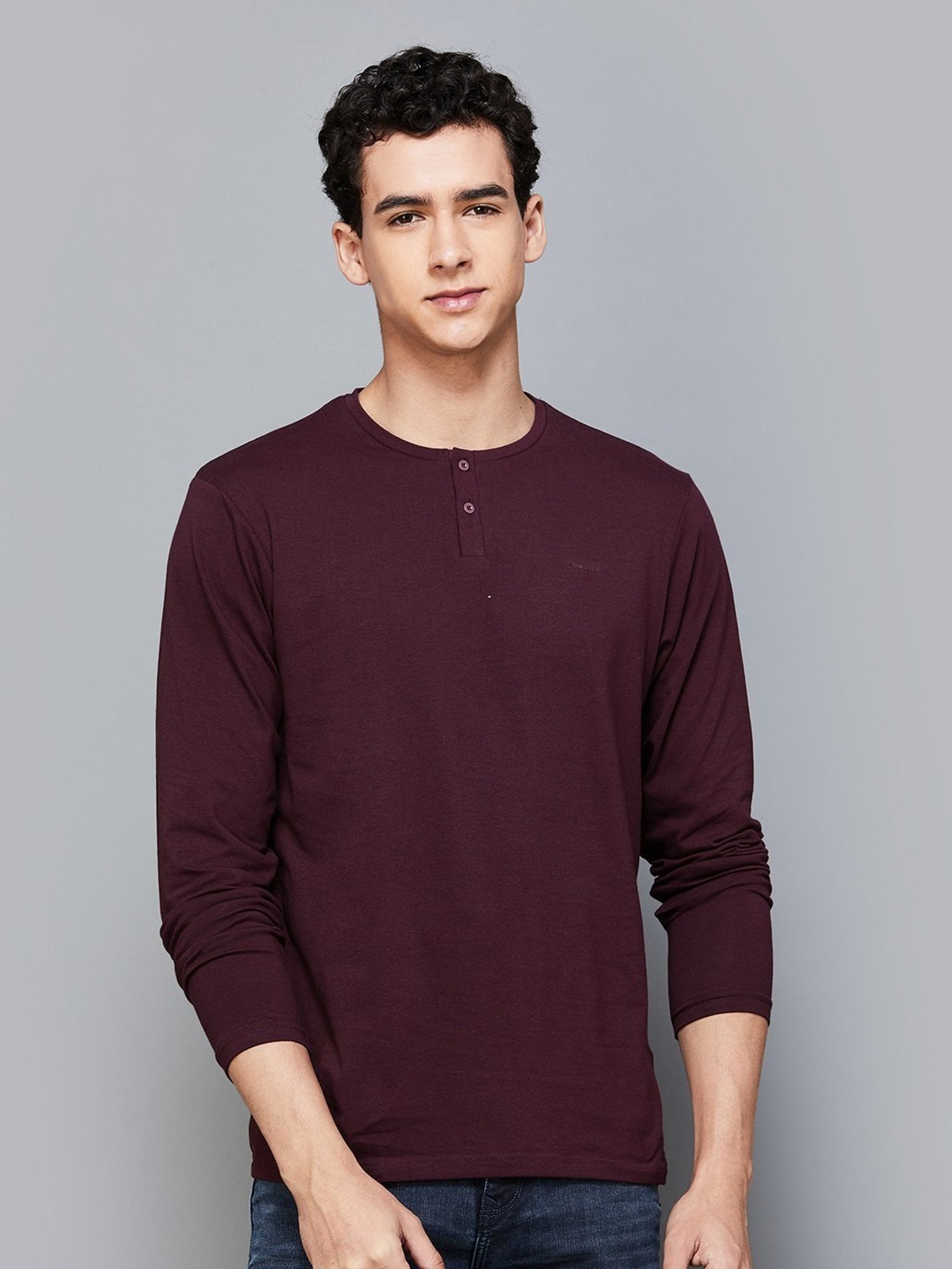 BOSSINI Brown Regular Fit Henley T-Shirts
