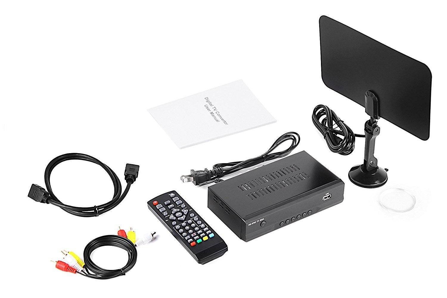 eXuby Digital Converter Box for TV w/ Antenna and HDMI Cable  for Recording and Viewing Full HD Digital Channels FREE (Instant or Scheduled Recording, 1080P HDTV, HDMI Output, 7 Day Program Guide)