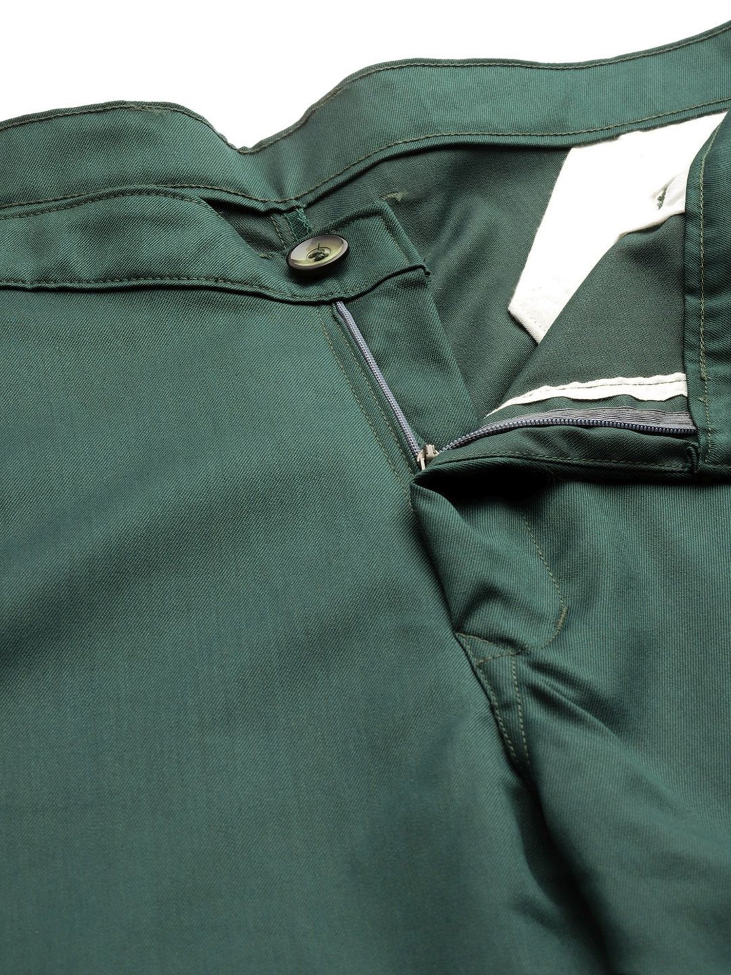 Sojanya Green Cotton Regular Slim Fit Flat Front Trousers