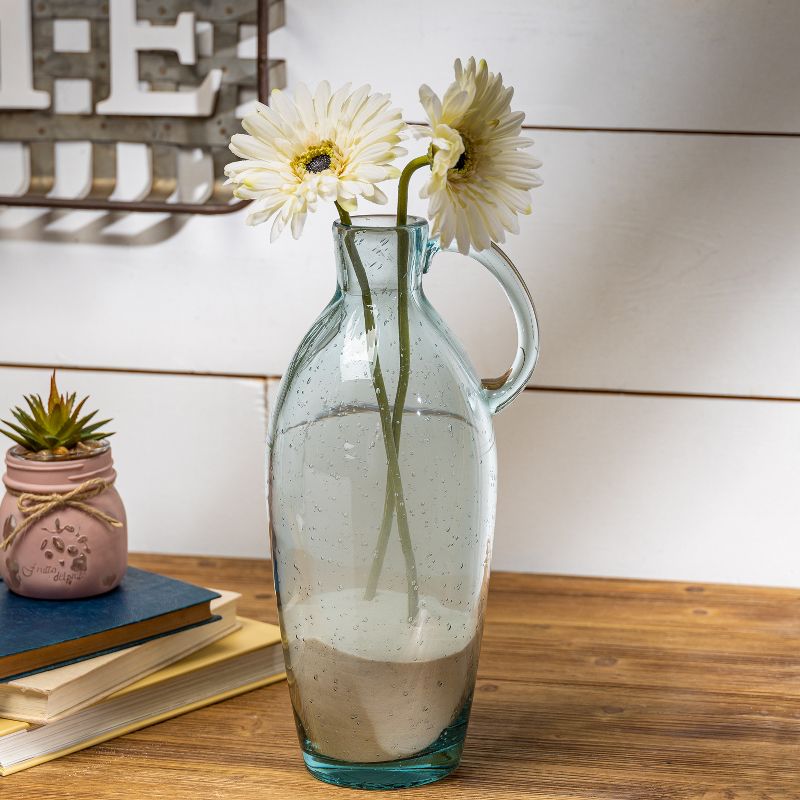 Lone Elm Studios 13.5-inch tall Blue Glass Bistro Vase with Handle