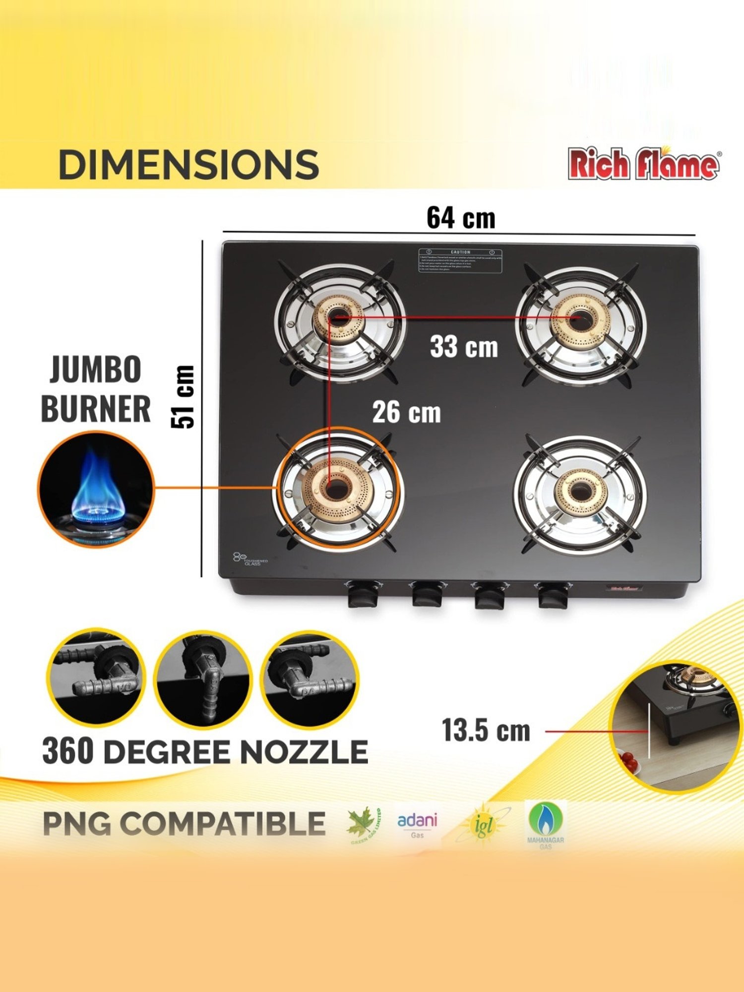 RICHFLAME Gas Stove with 4 burners ( Black )