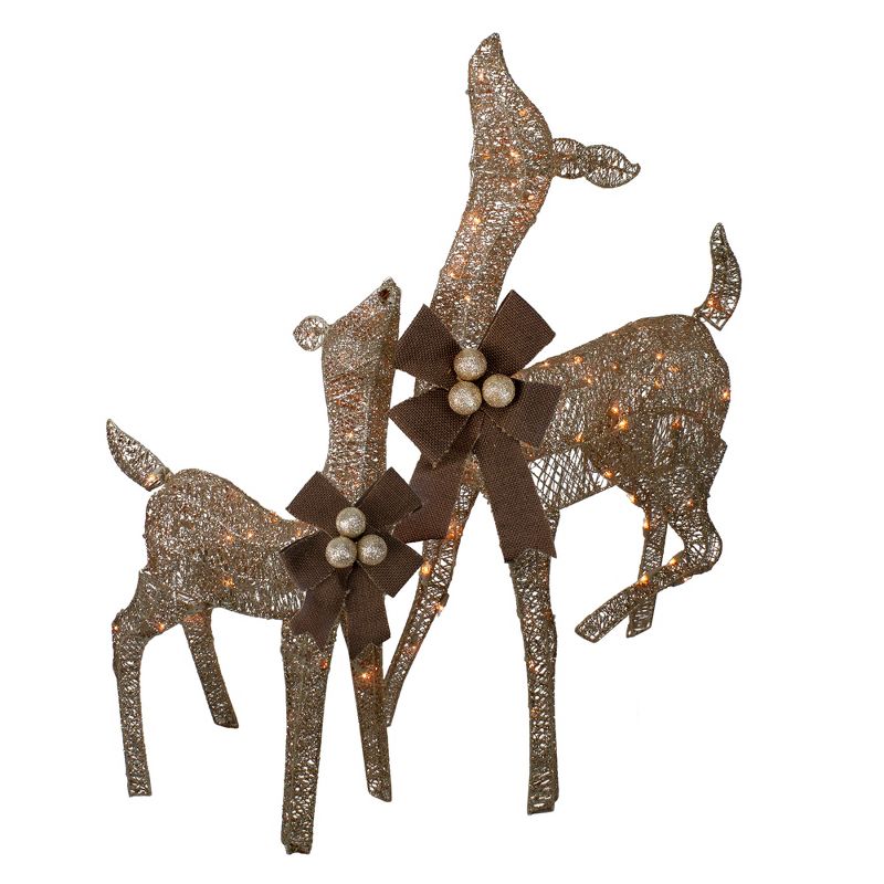 J. Hofert Co Set of 2 Brown Lighted Standing Doe and Fawn with Jingle Bells Outdoor Christmas Decorations