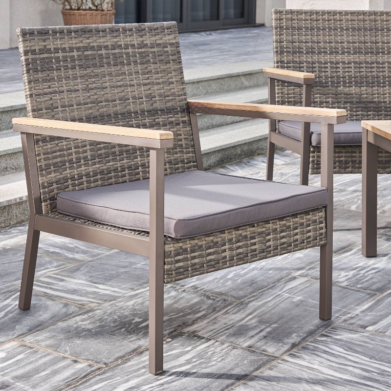 Evelyn 4pc Outdoor Resin Wicker Mixed Acacia Wood Lounge Sofa Set with Cushion - Gray - Vifah