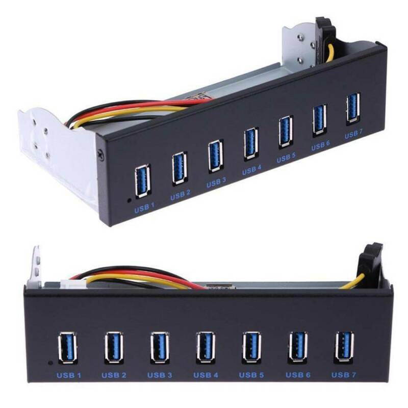 7 Port USB 3.0 5.25" Internal CD-ROM Bay Front Panel USB Hub, 7 x USB 3.0 to Motherboard USB 19 PIN Hub Splitter for Desktop