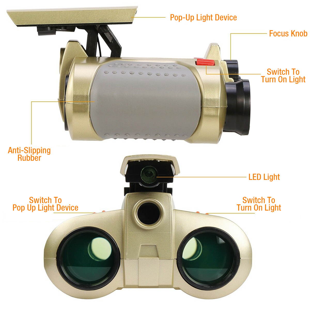 Night Vision Binoculars with Pop Up Light High Quality Binocular Outdoor Travel Hunting Camping, Gold