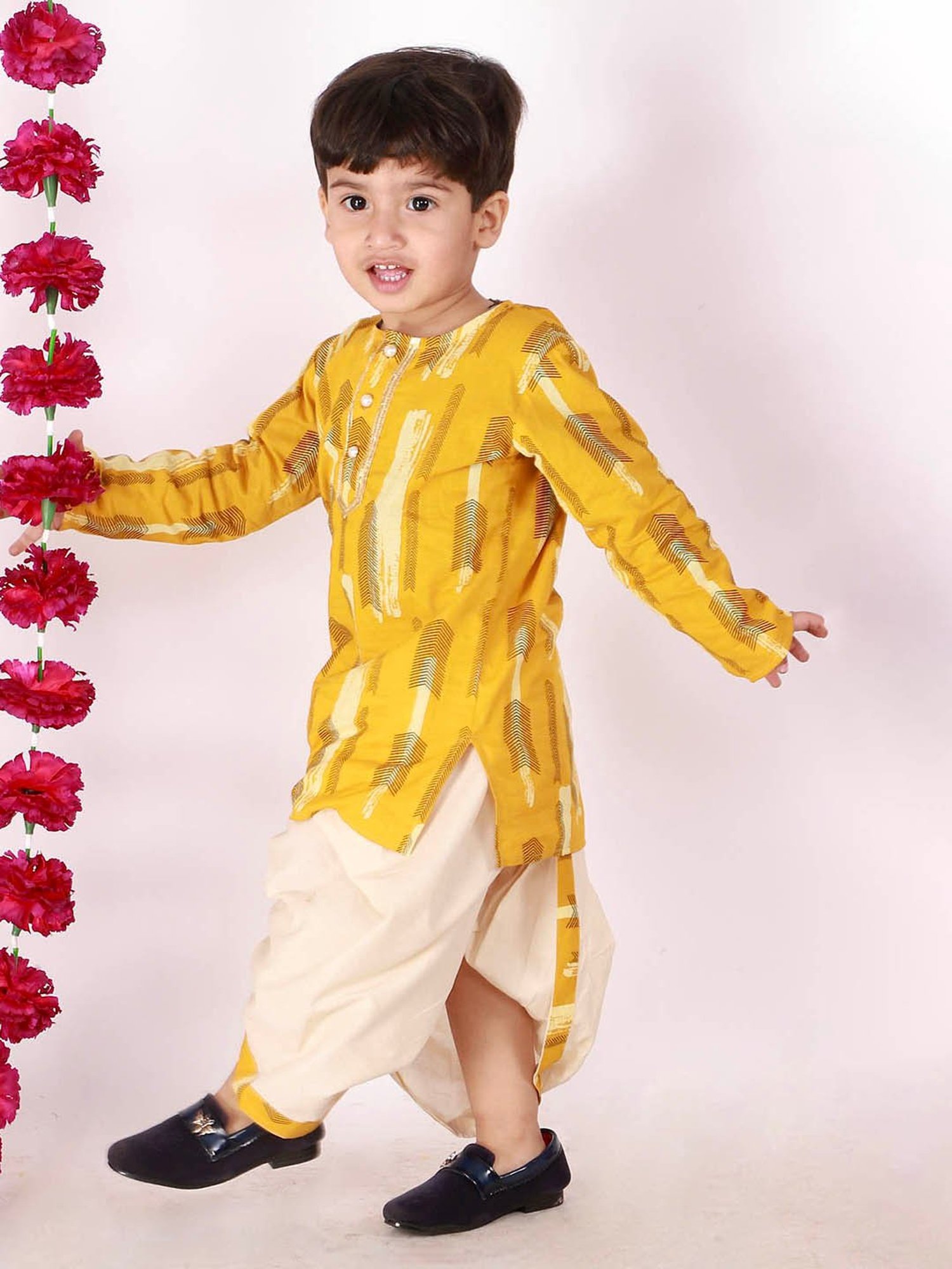 Little Bansi Kids Yellow & Beige Printed Kurta with Dhotis