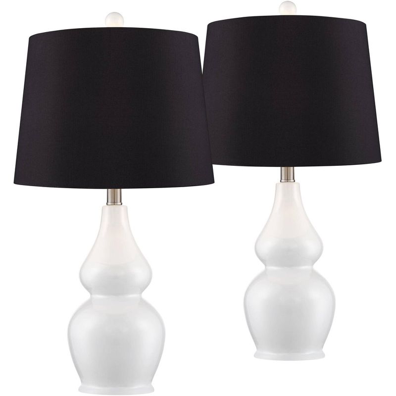 360 Lighting Jane White Ceramic Double Gourd Black Shade Table Lamps Set of 2