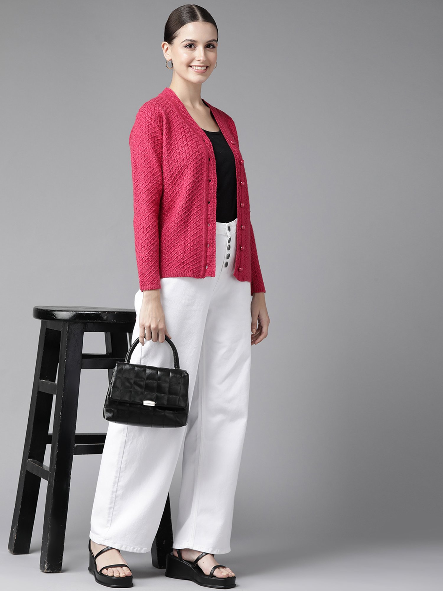 Cayman Pink Self Pattern Cardigan