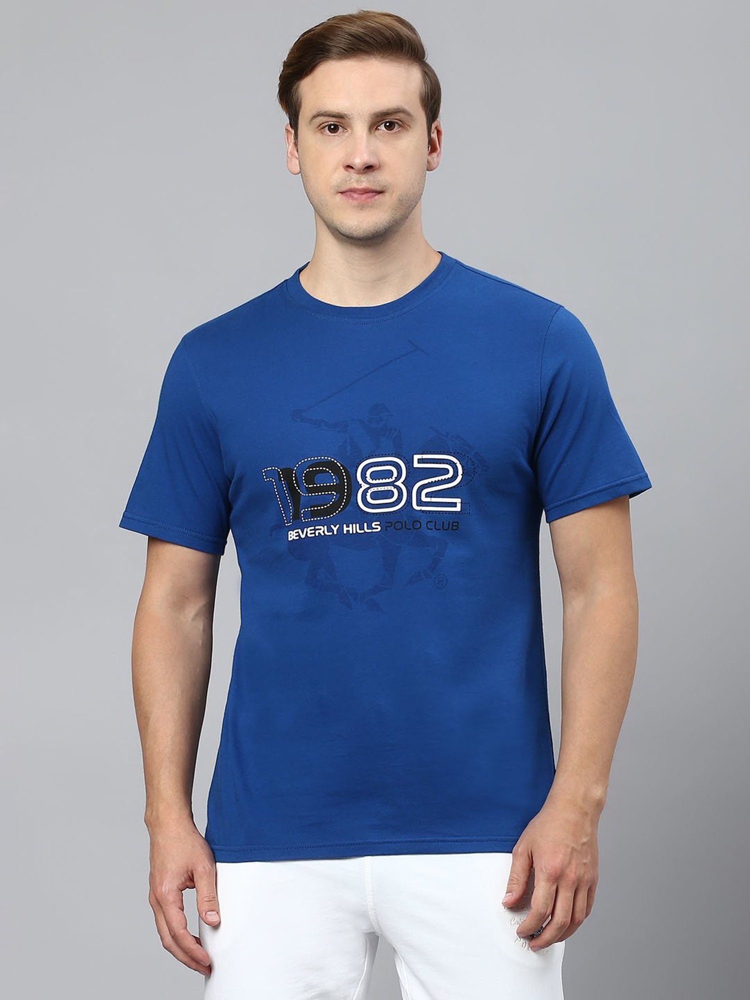 Beverly Hills Polo Club Royal Blue Regular Fit Cotton Crew T-Shirt