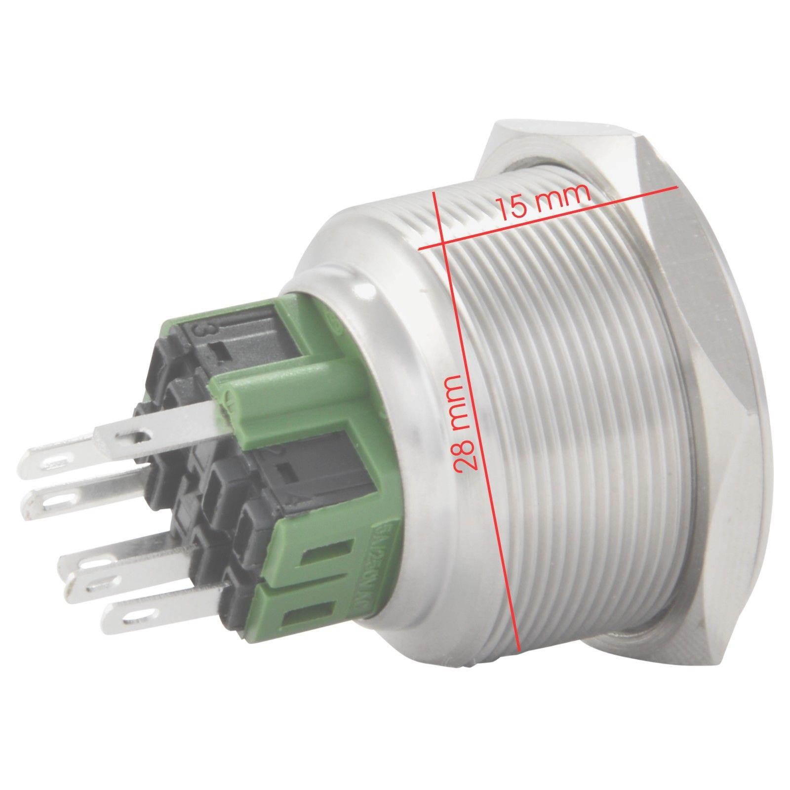 28mm Stainless Steel Momentary Push Button Switch with Blue LED