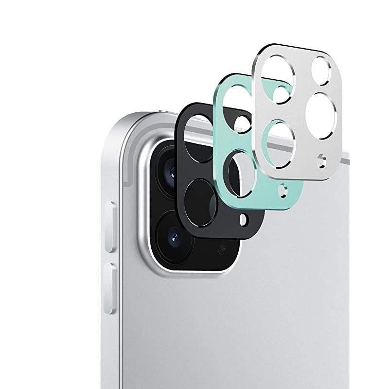 Camera Lens Cover Fit New iPad Pro 12.9 2021/2020, iPad Pro 11 2021/2020, [3-Pack] Slim Metal Rear Camera Lens Protector, Matte Hollow Aluminium Alloy Film Cover, Black + Silver + Green