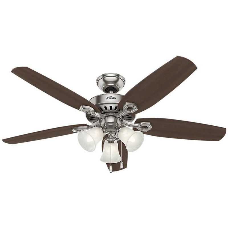 Hunter Fan Company 53237 Builder Plus 52 Inch Ultra Quiet Indoor Home Ceiling Fan with 3 Energy Efficient LED Lights, Brushed Nickel (2 Pack)