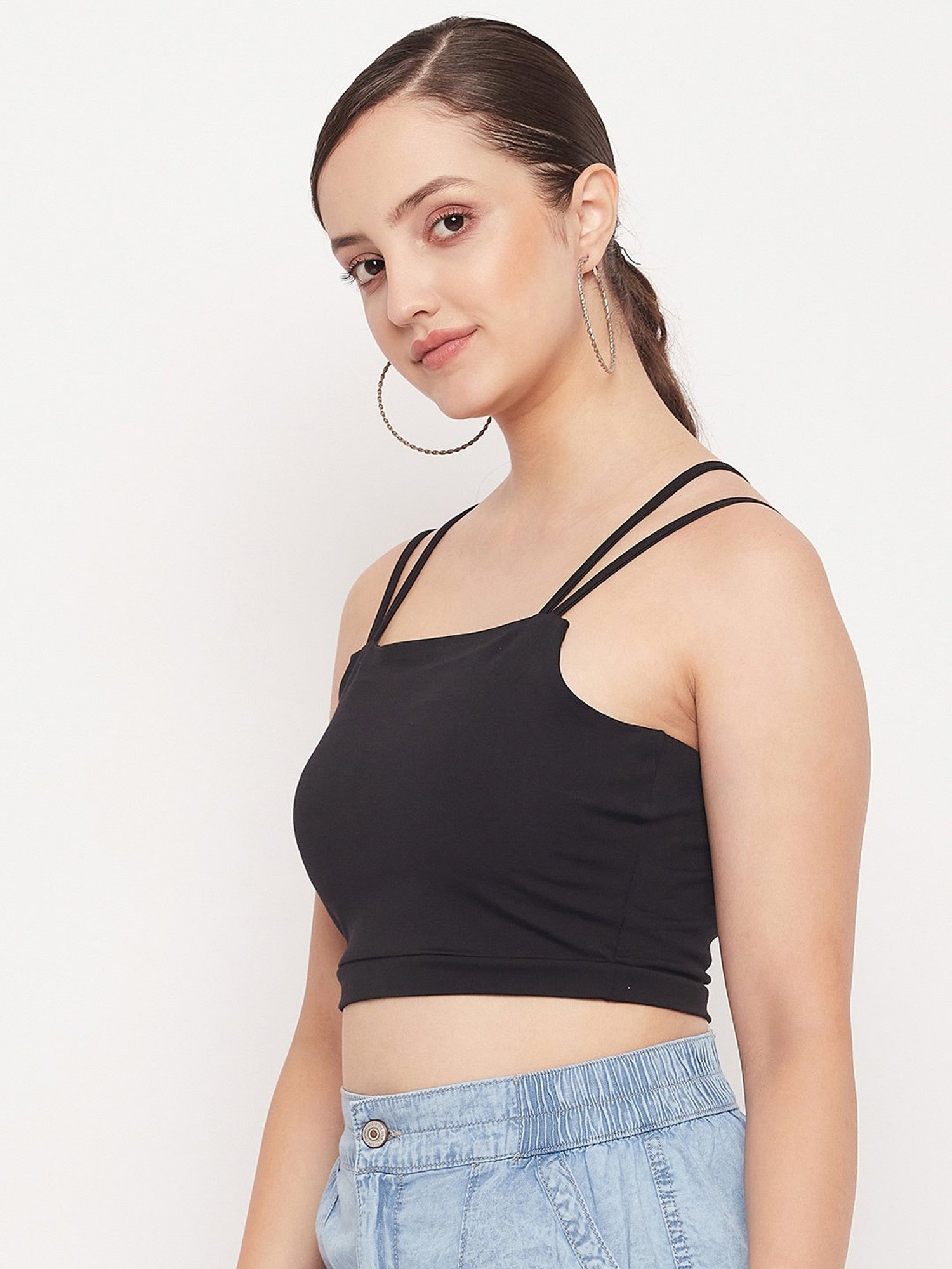 MADAME Black Relaxed Fit Crop Top