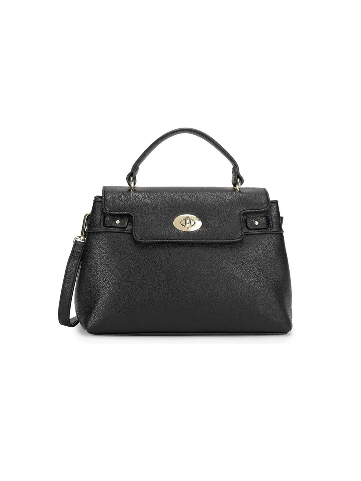 Tyra Lillian Black Solid Faux Leather Satchel Handbag