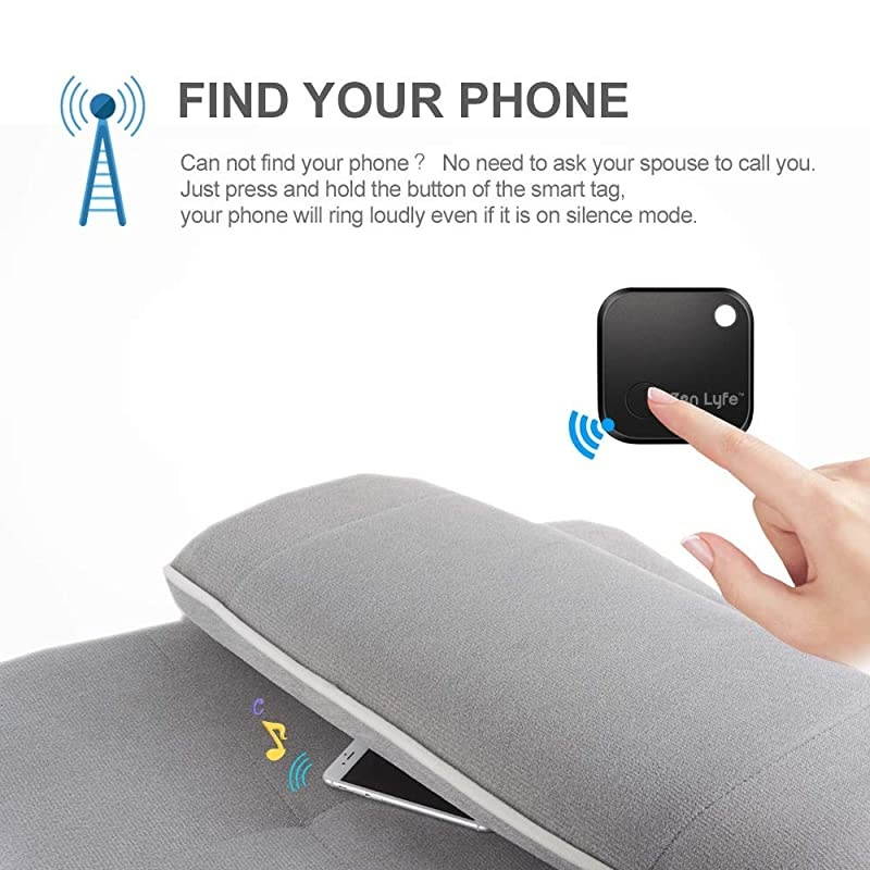 Key Finder, Zen Lyfe/ Classic Item Finder Locator Bluetooth Tracker Device for Car Key/Wallets/Remotes/Luggage/Gadgets/Bike/Pets, APP Control with 1 Year Replaceable Battery (Black)