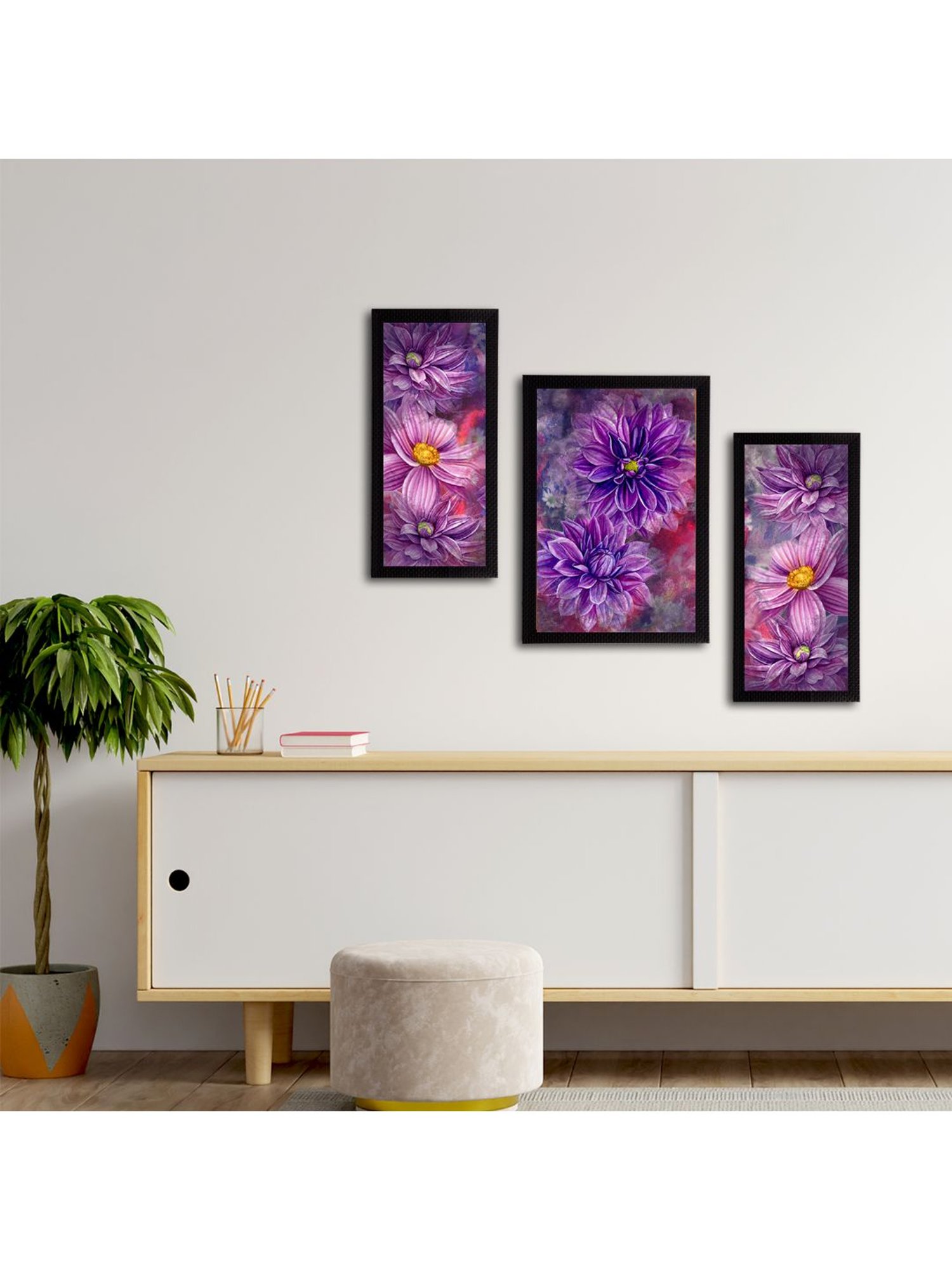 eCraftIndia Set of 3 Botanical and Floral Satin Matt Textured UV Art Painting