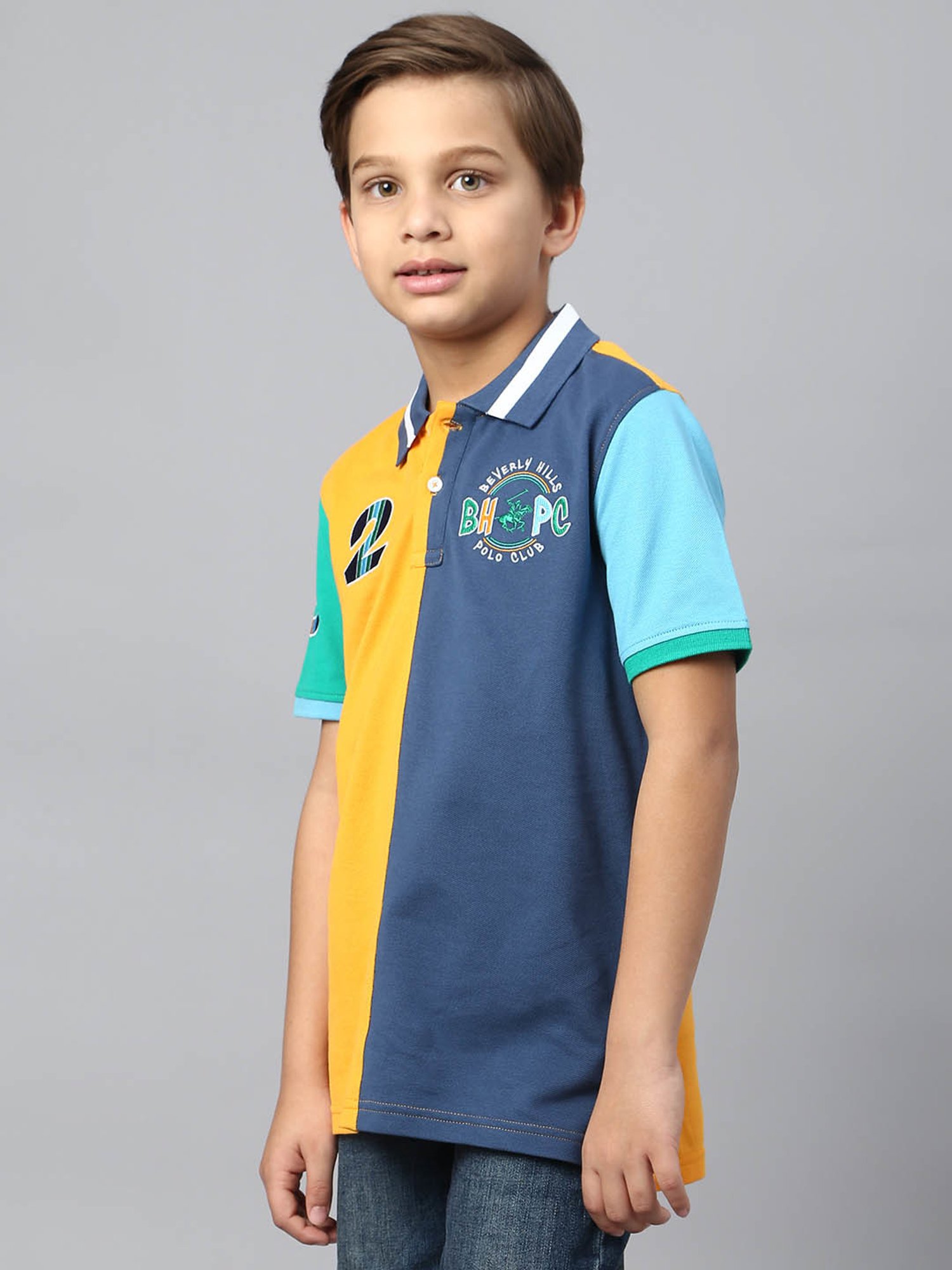 Beverly Hills Polo Club Kids Yellow & Blue Color Block Polo T-Shirt