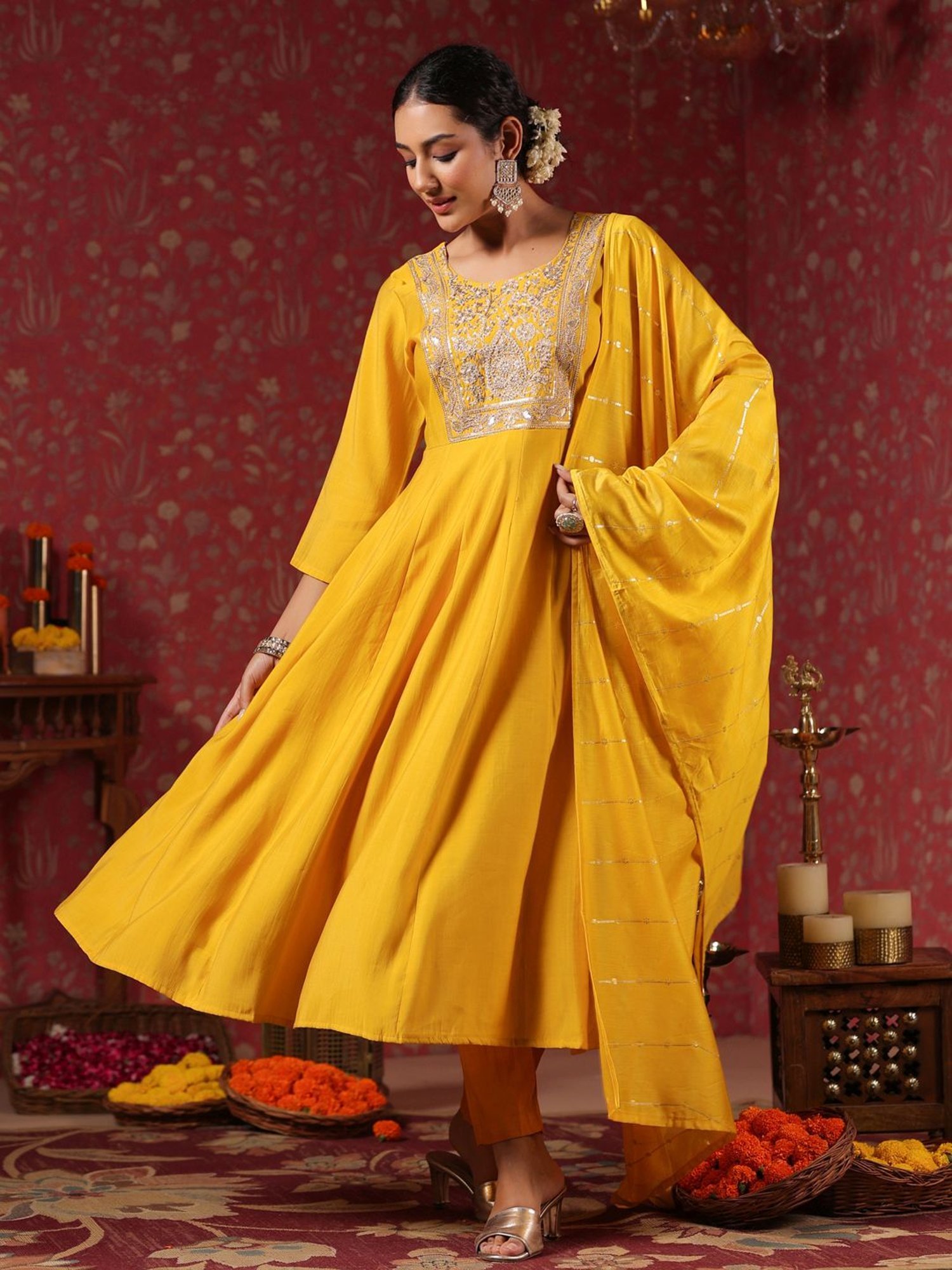 Ishin Yellow Embroidered Kurta Pant Set With Dupatta