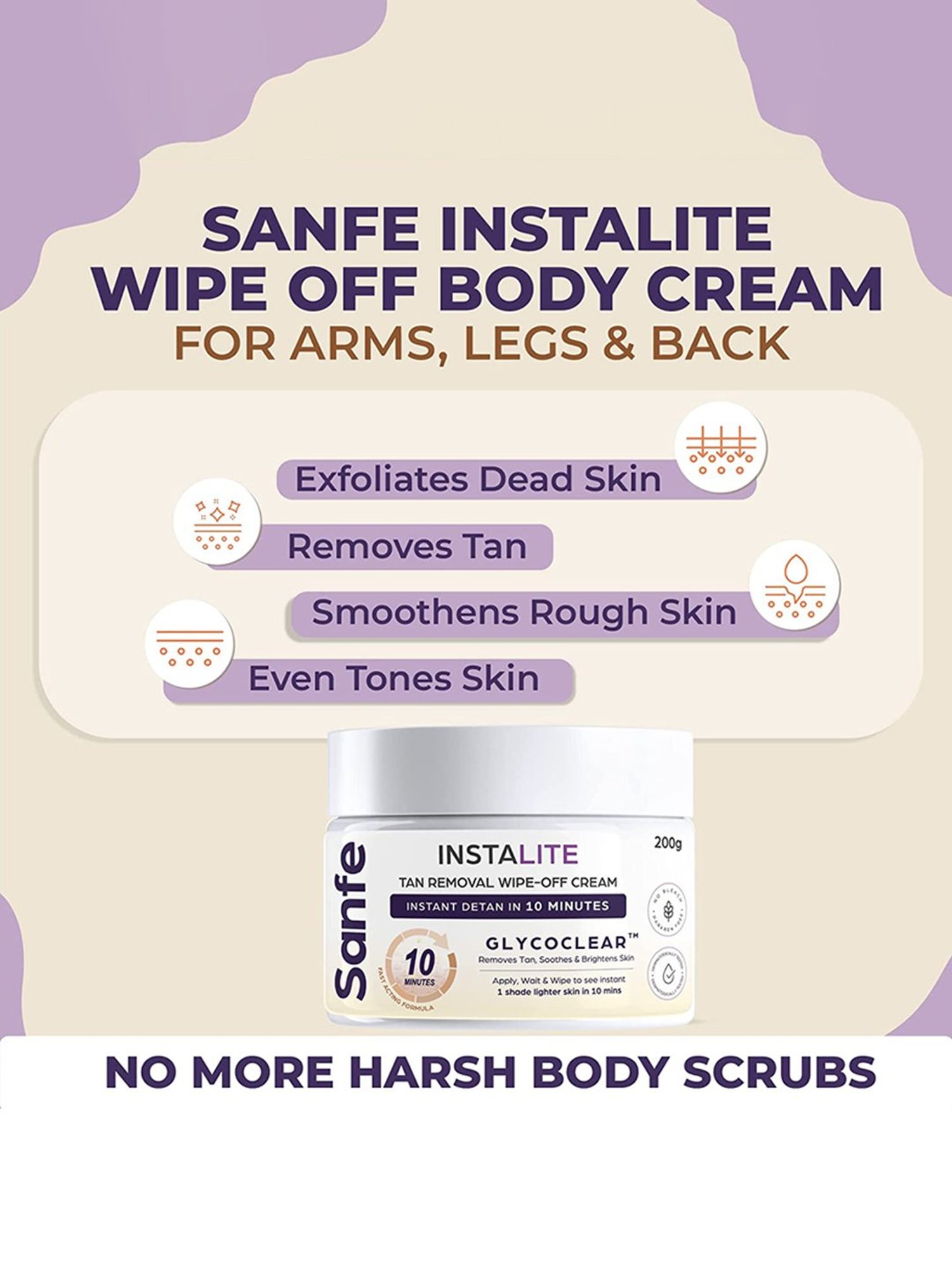 Sanfe Instalite Tan Removal Wipe Off Body Cream - 200 gm