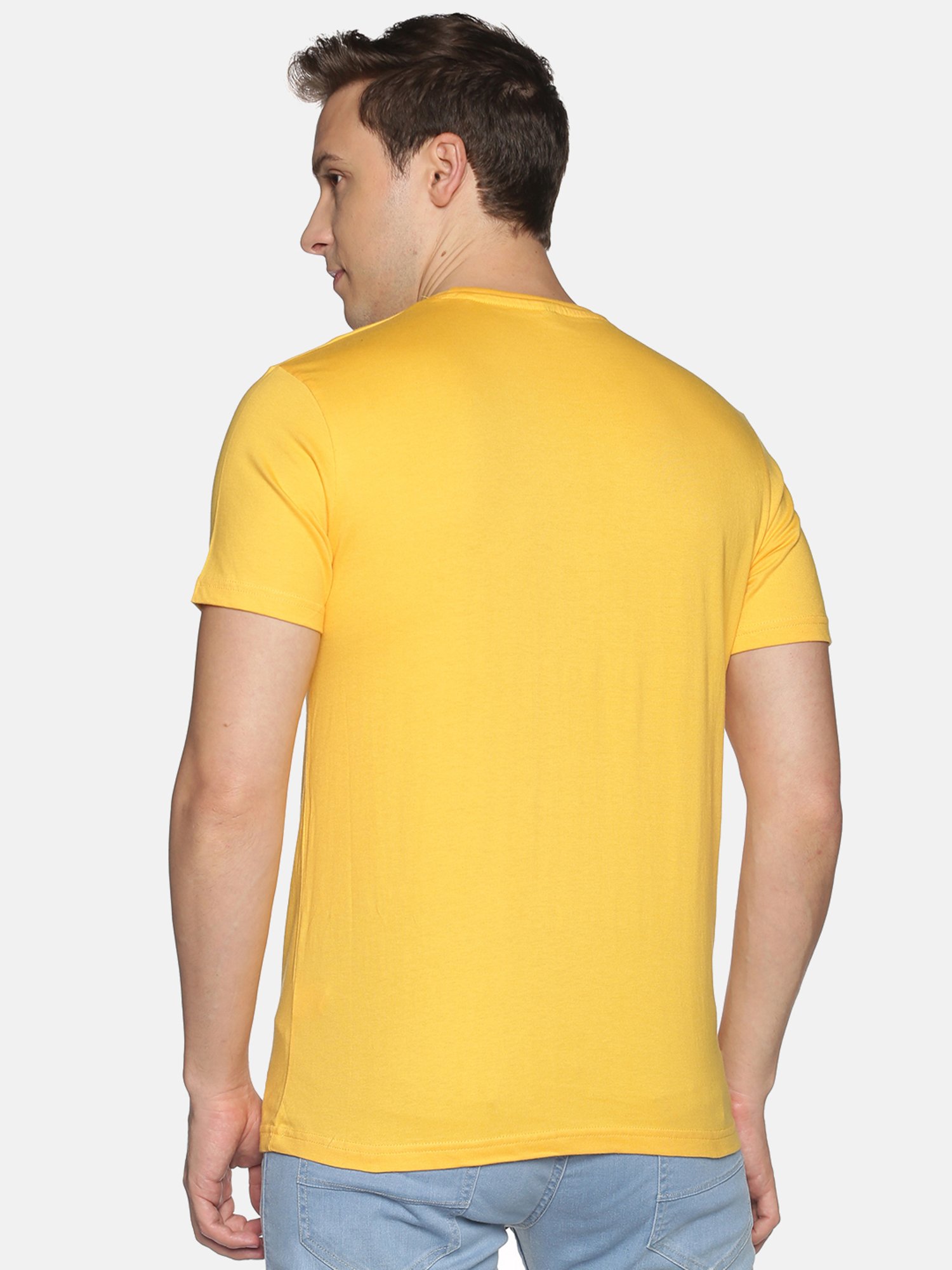 BLACK RADIO Yellow Slim Fit Printed Cotton Crew T-Shirt