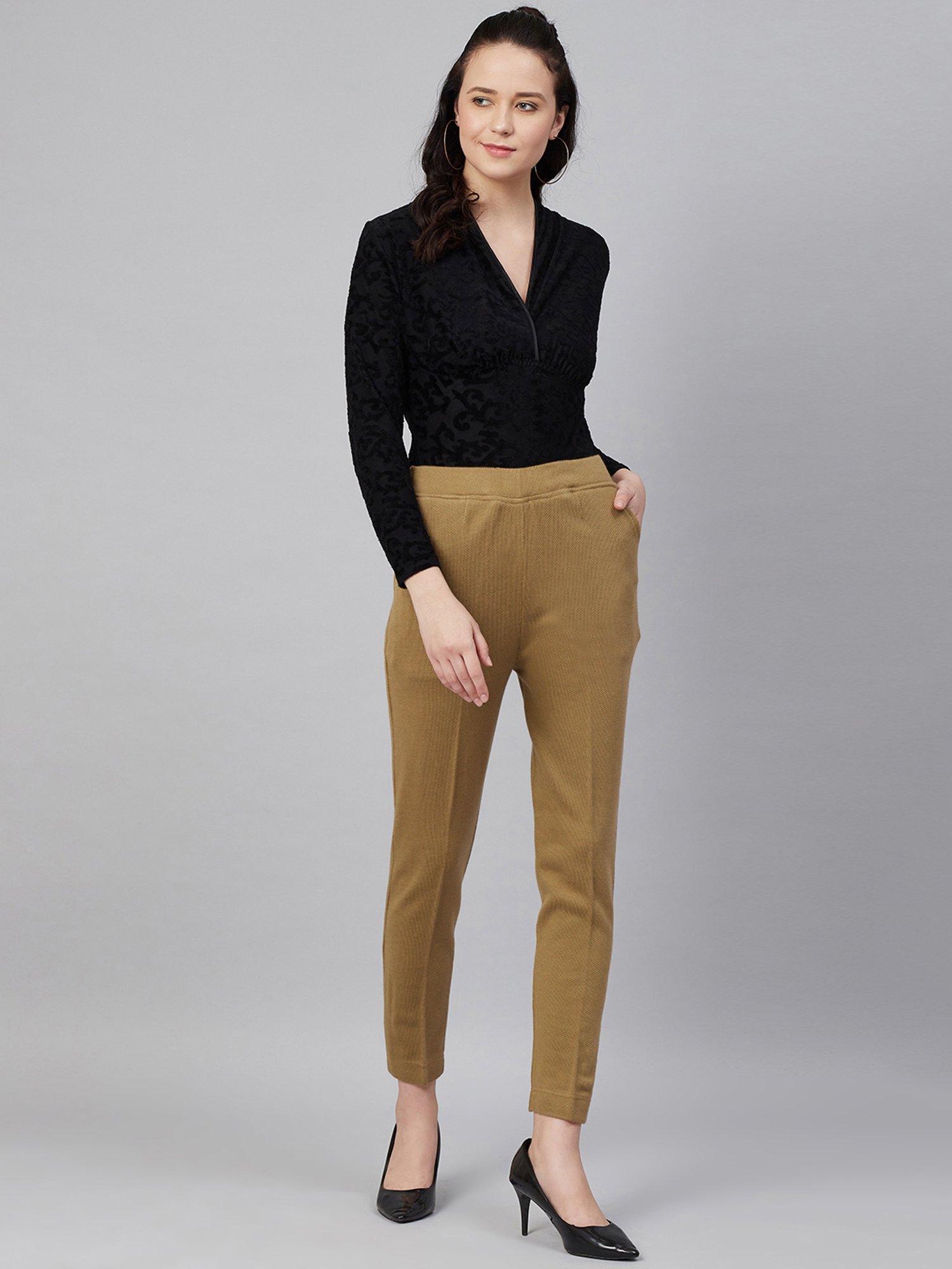 Cayman Brown Mid Rise Pants