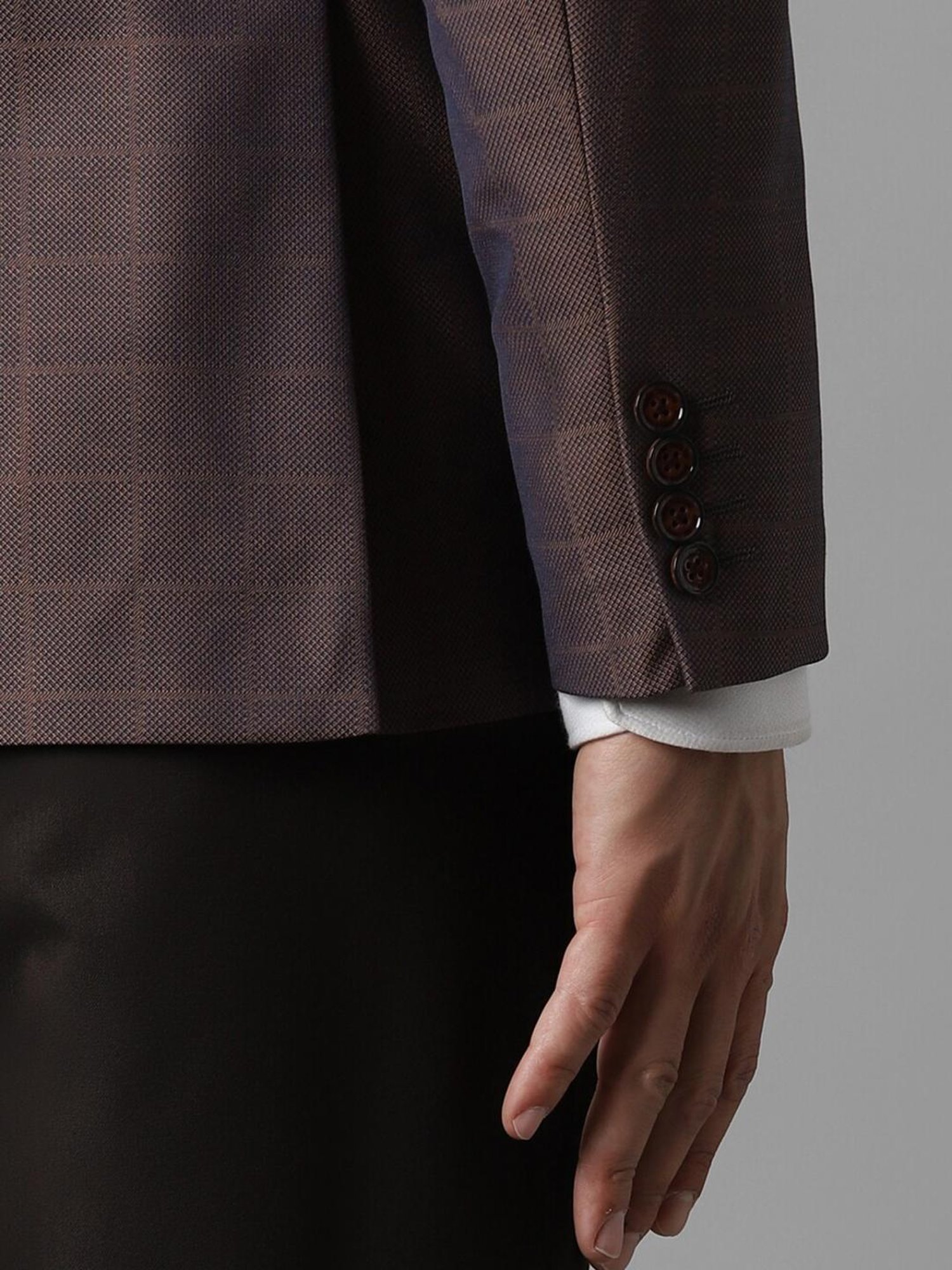 Louis Philippe Brown Slim Fit Checks Blazer