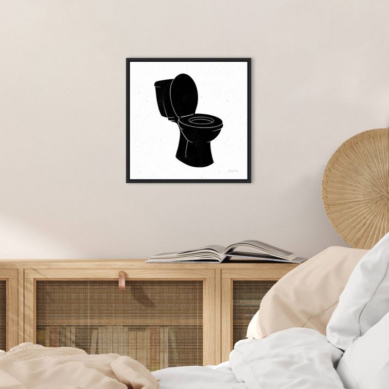 16" x 16" Bathroom Puns III No Words by Becky Thorns Framed Canvas Wall Art Black - Amanti Art