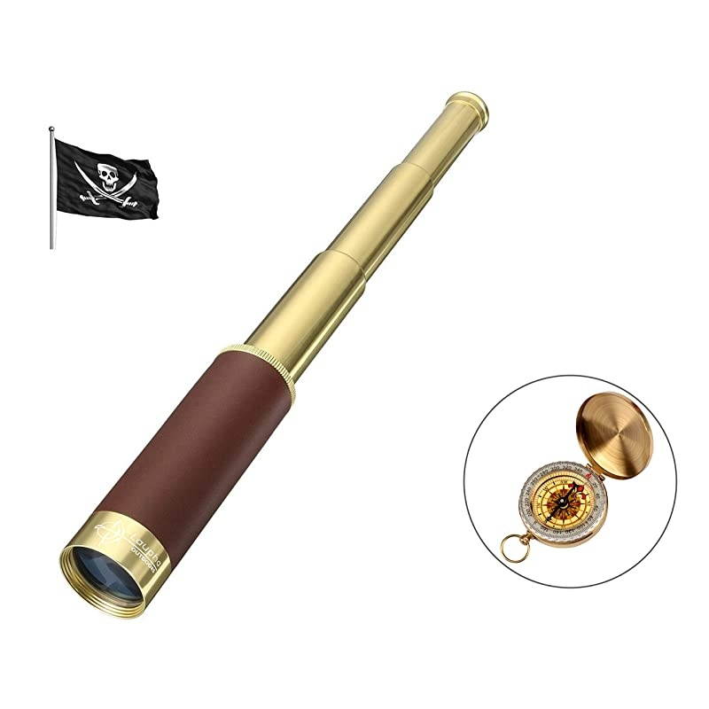 Retro Pirate Telescope Zoomable 25x30 Spyglass Portable Collapsible Handheld Telescope Vintage Monocular for Kids amp Survival Gear Compass Pocket Military Compass for Camping Boating