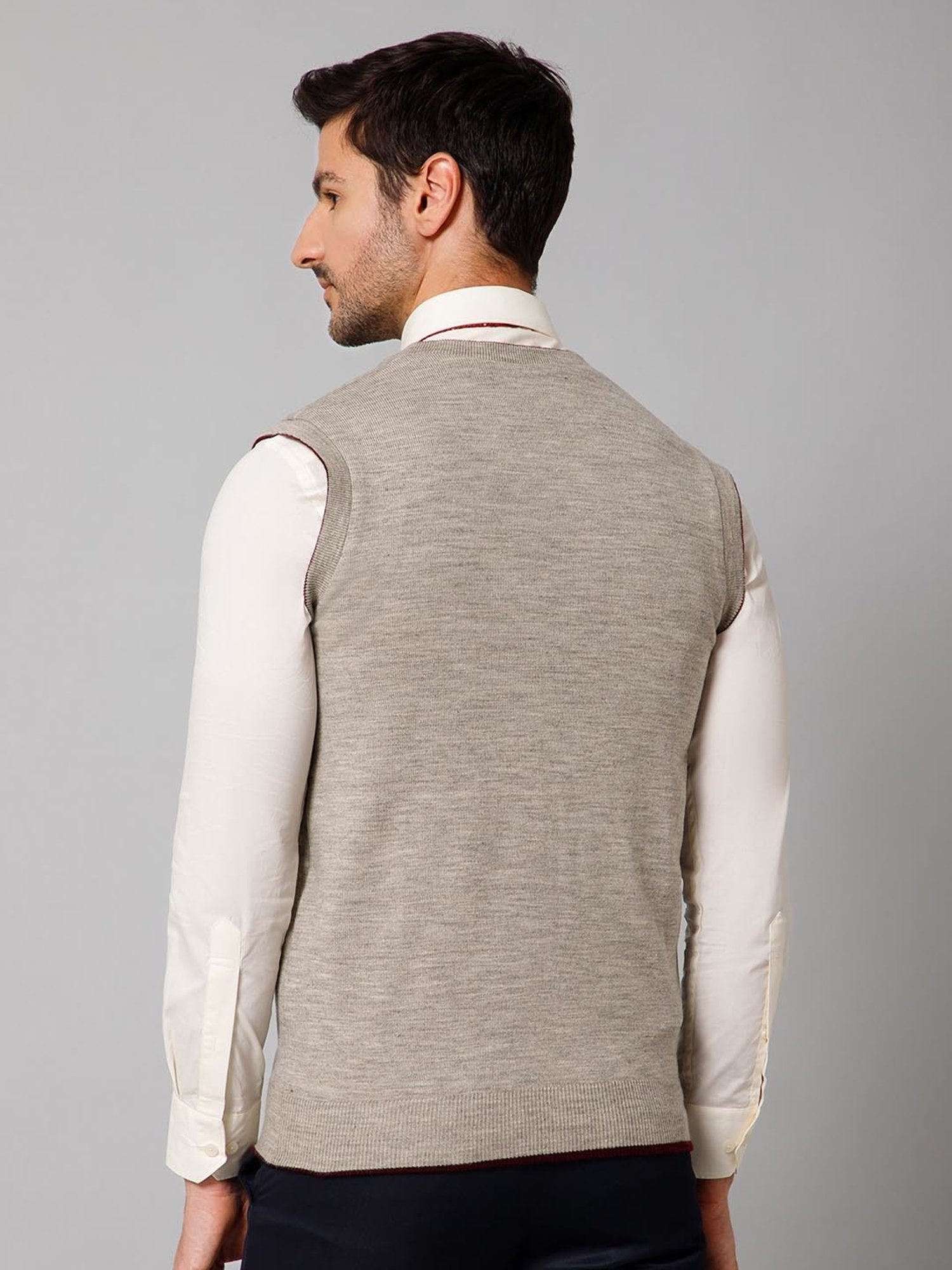 Cantabil Maroon & Beige Regular Fit Reversible Sweater