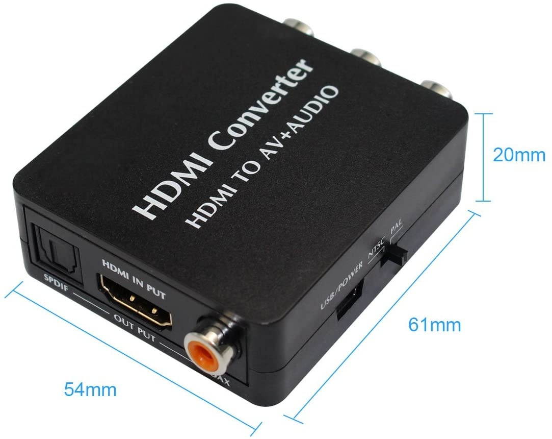 HDMI to AV and Audio Converter Support SPDIF Coaxial Audio NTSC PAL Composite Video HDMI to 3RCA Adapter for TV/PC/PS3/Blue-ray DVD 1080p