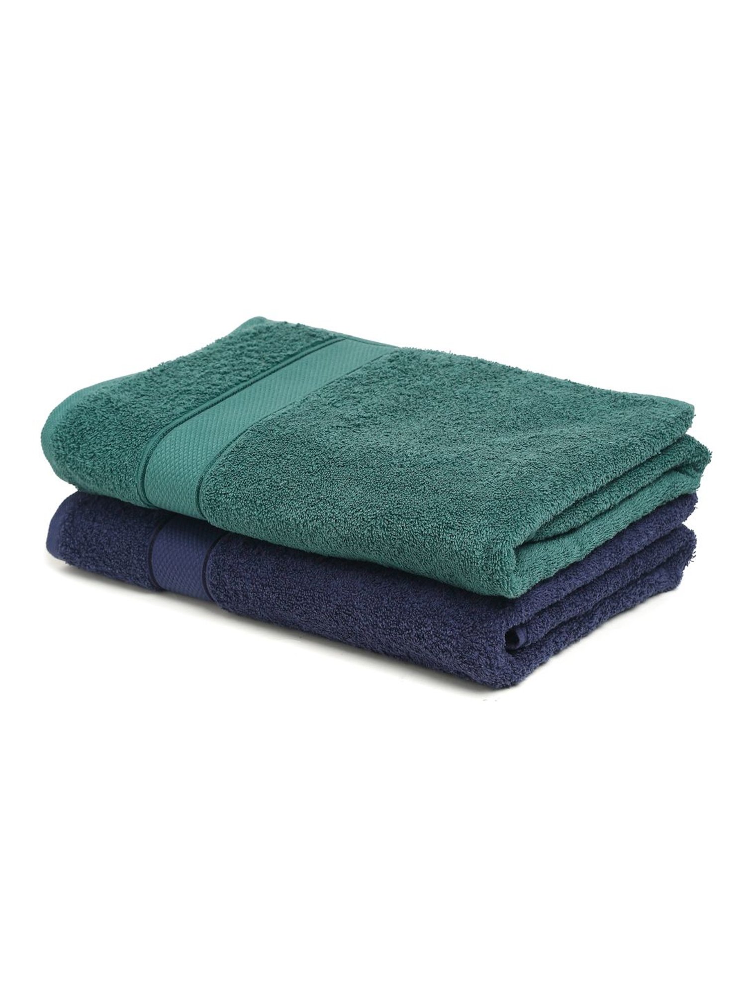 Creeva Navy & Dark Green 525 GSM Cotton Bath Towel Set of 2